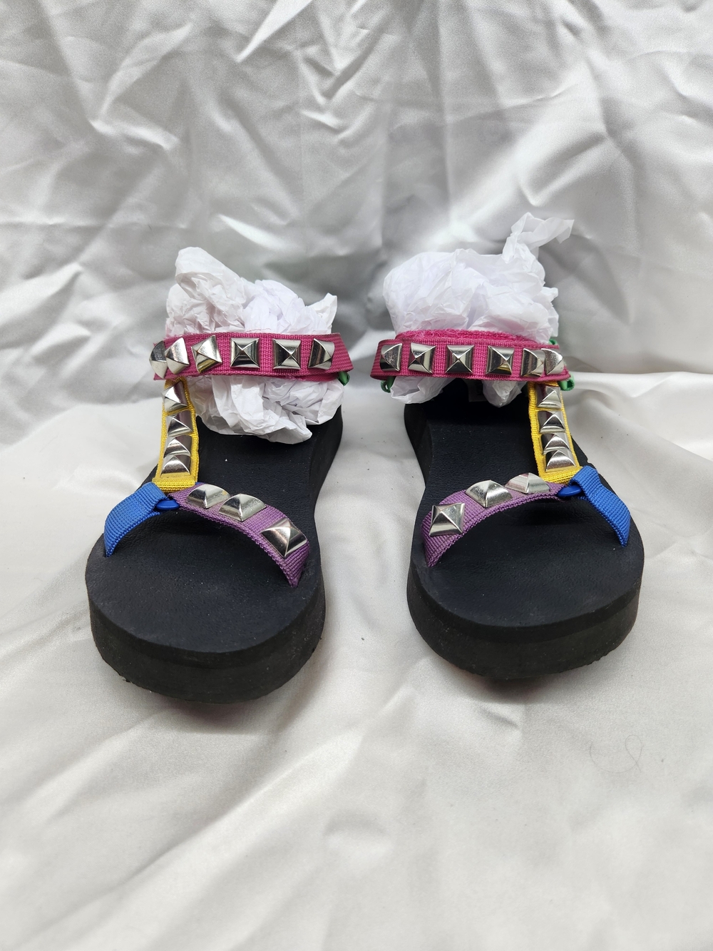 Steve Madden Multi-Color Studded Strap Sandals — Black Footbed